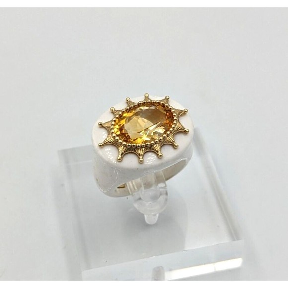 Elizabeth Adams Collection White Agate Ring With 14K Gold Accent & Citrine Sz7.5 - Picture 14 of 16
